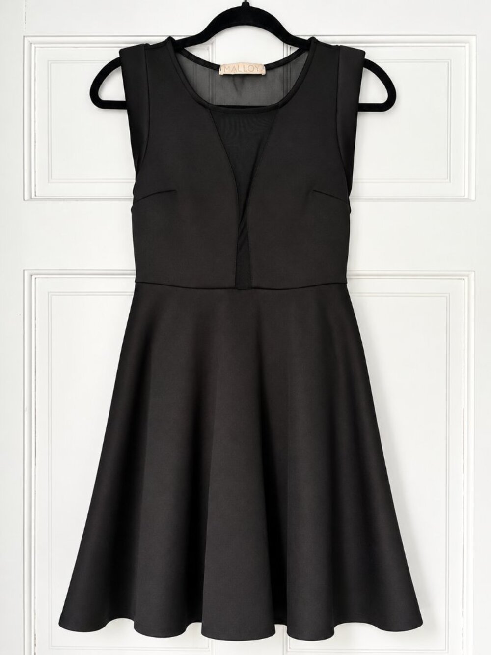 Malloy Black Sleeveless Fit & Flare Mini Dress Sheer Mesh
